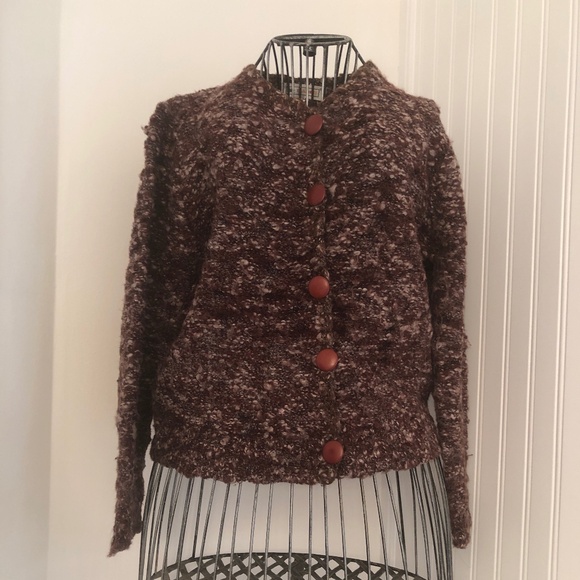 Handknit Samo Burgundy Wool Short Cardigan - Picture 1 of 4